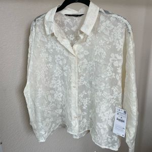 Zara Sheer Jacquard Cropped Blouse